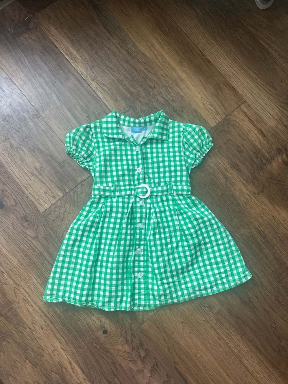 Draper James Girls Green Gingham Belted Shirt Dress Size 4
